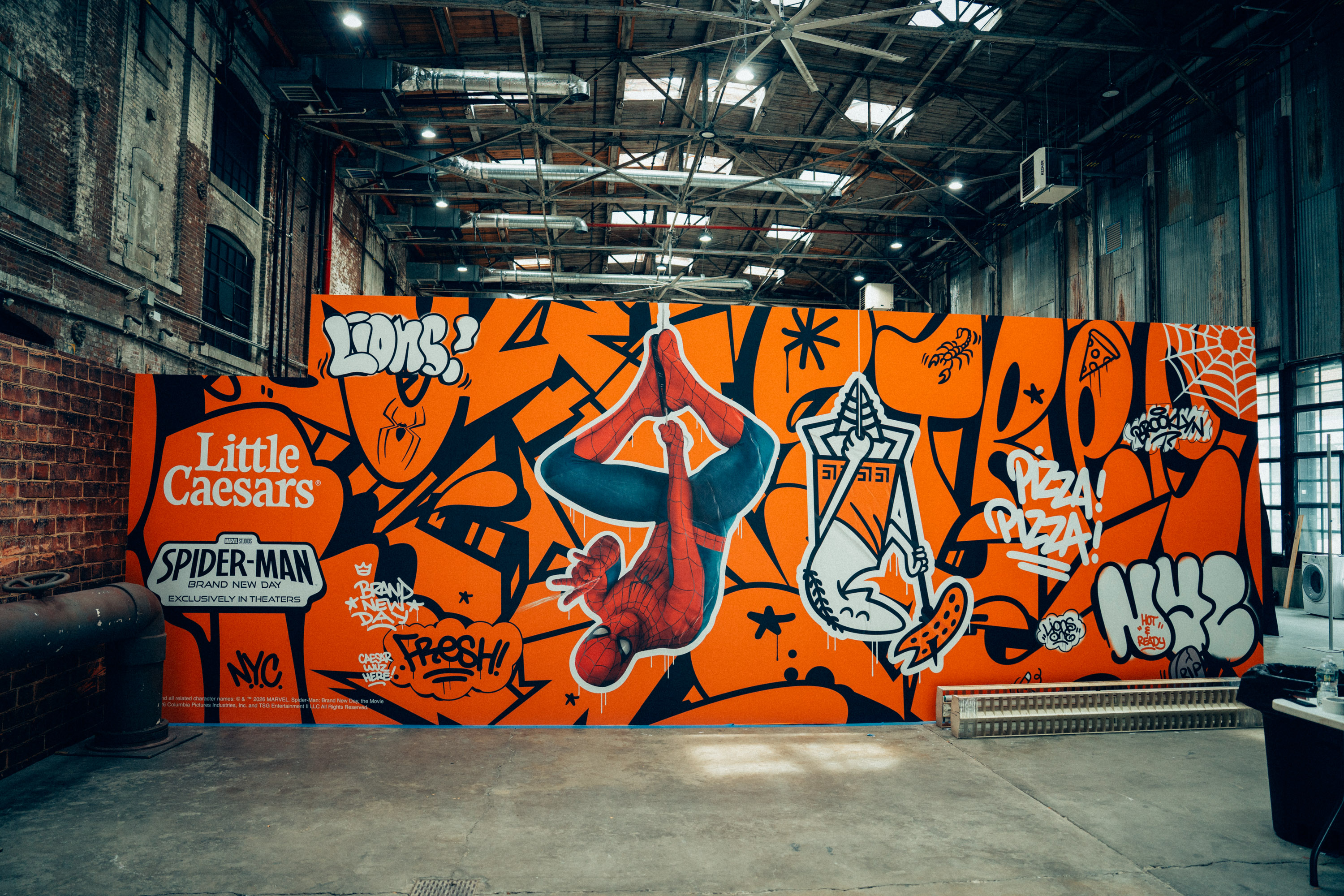 Webberoni graffiti container wall at the Spider-Man x Little Caesars activation