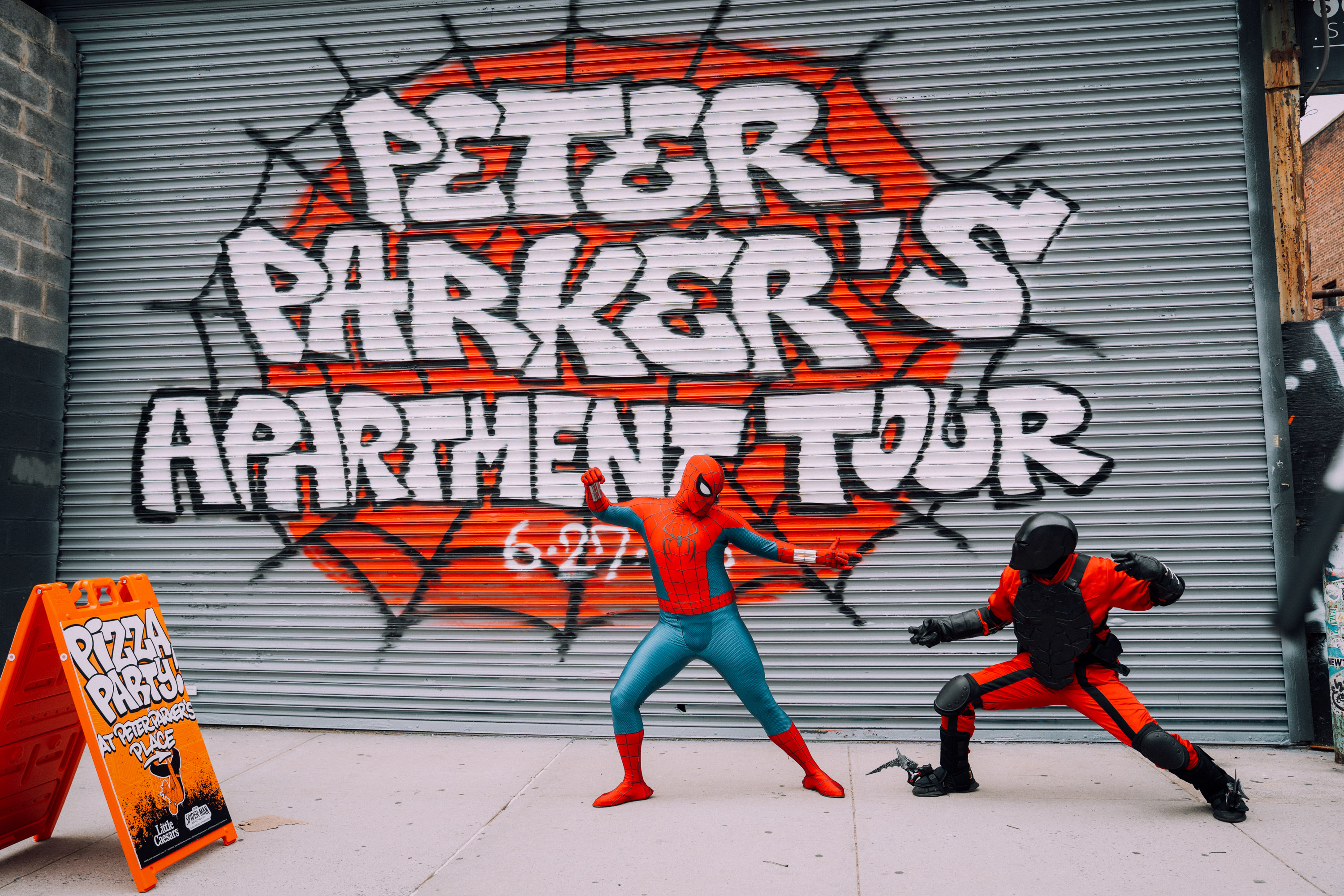 Peter Parker's Apartment Tour gate graphic with Spider-Man and Tarantula